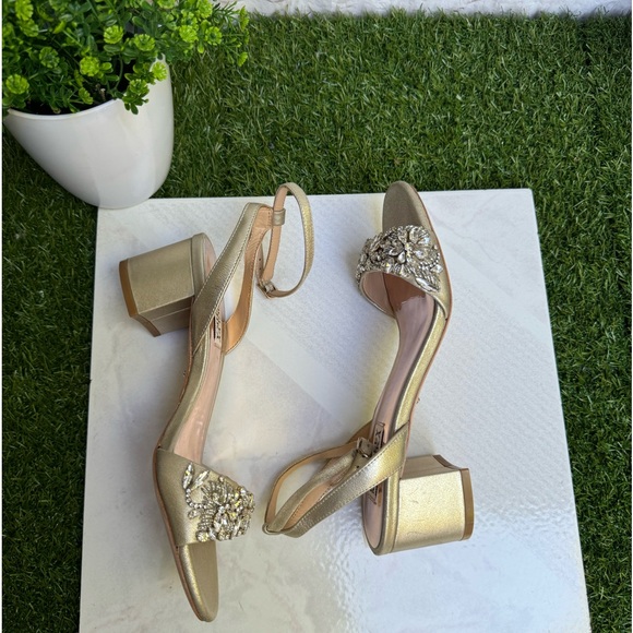 Badgley Mischka🍁Ivanna Crystal embellished block heel ankle strap sandals 7.5 - Picture 4 of 11